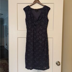 Connected Apparel Midnight Blue Lace Midi Dress